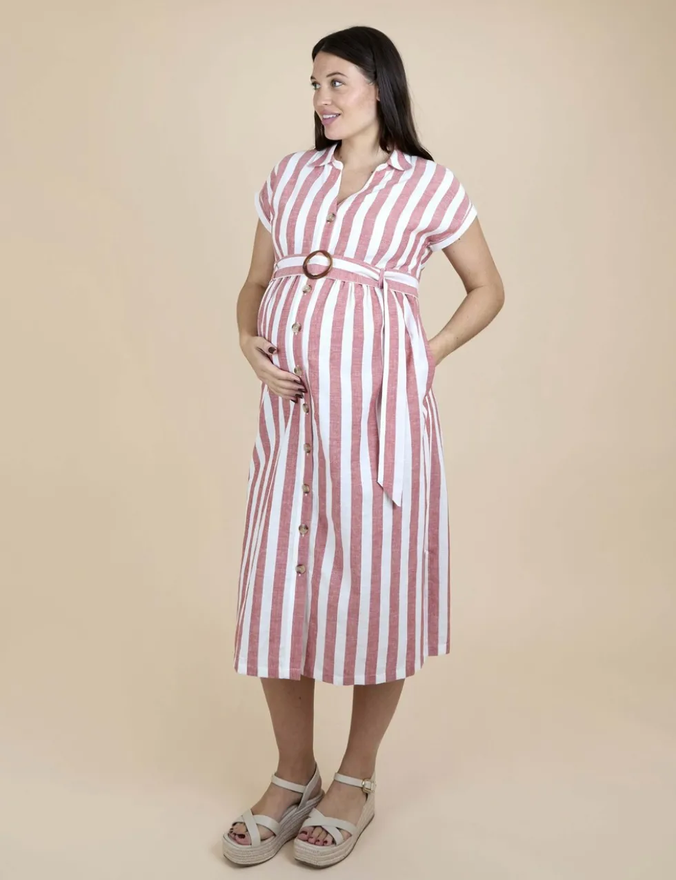 Maternity Pure Cotton Striped Midi Dress