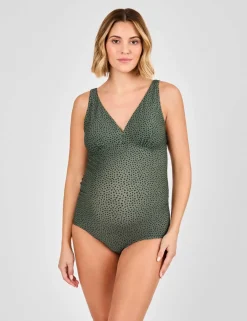 Maternity Spot Print Ruched V-Neck Swimsuit