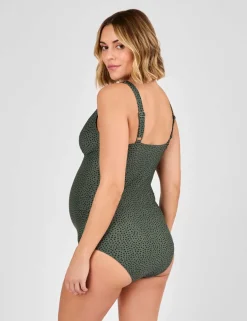 Maternity Spot Print Ruched V-Neck Swimsuit