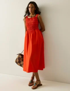 Matira Pure Cotton Shirred Midi Dress