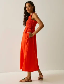 Matira Pure Cotton Shirred Midi Dress