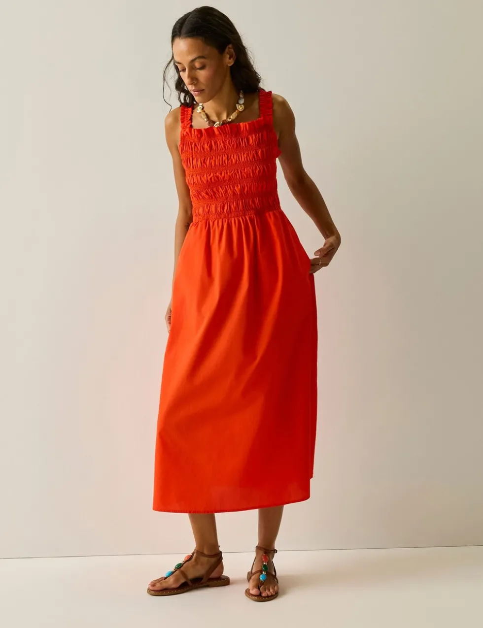 Matira Pure Cotton Shirred Midi Dress