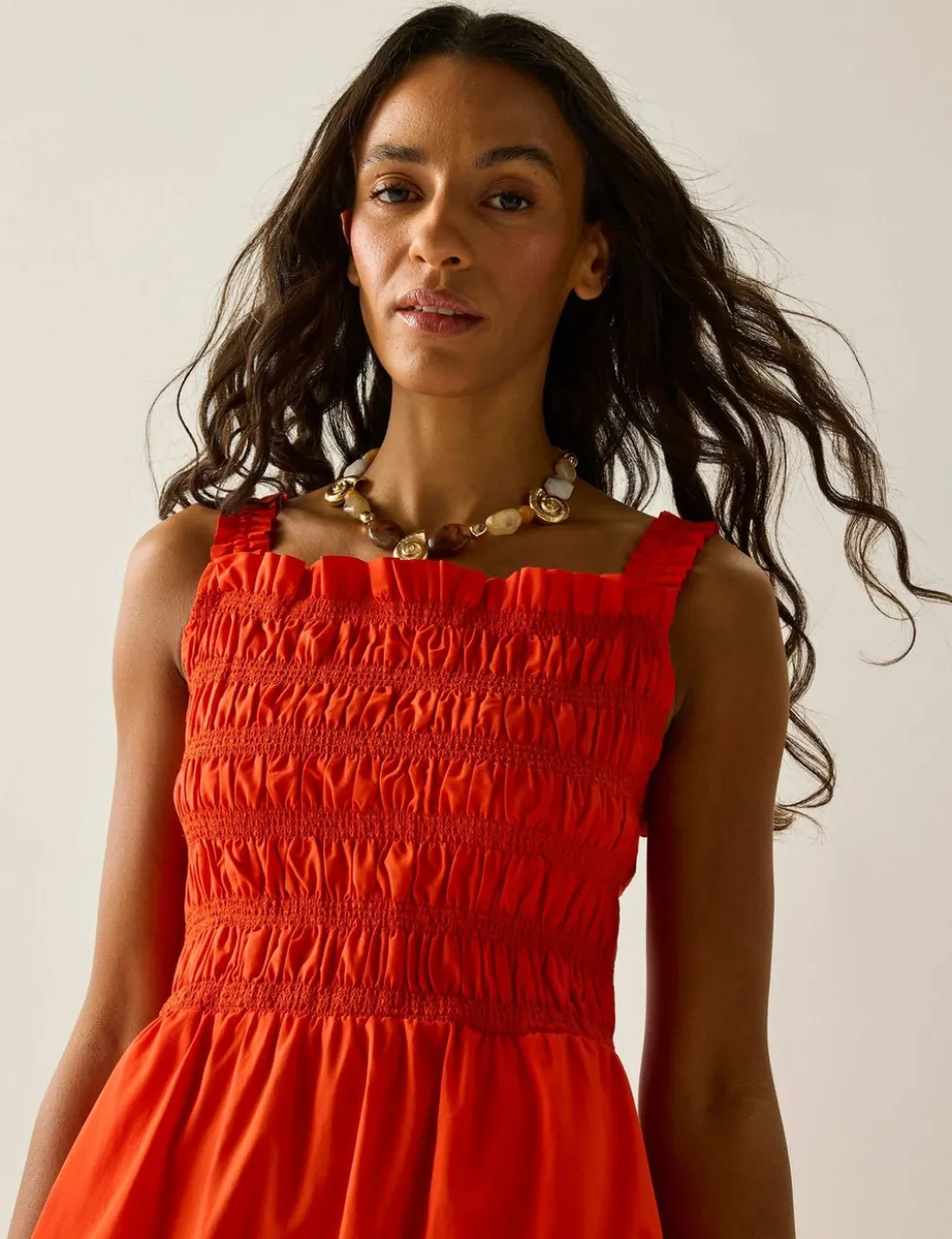 Matira Pure Cotton Shirred Midi Dress