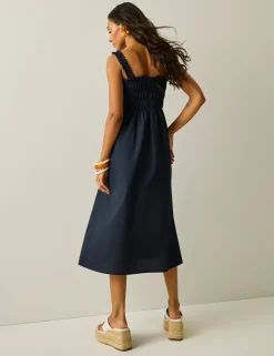 Matira Pure Cotton Shirred Midi Dress