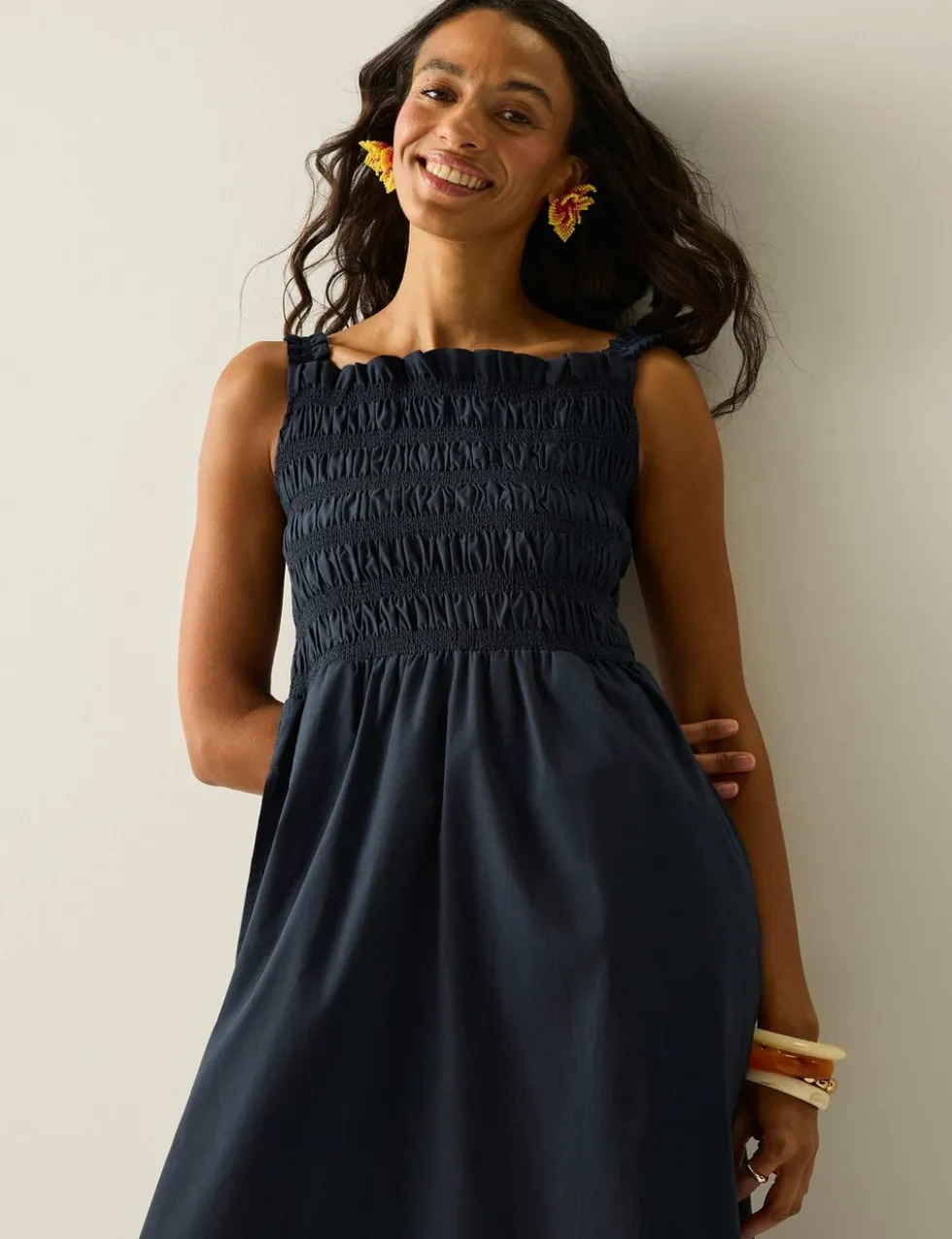 Matira Pure Cotton Shirred Midi Dress