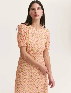 Mela Coral Ikat Chiffon Midi Tea Dress