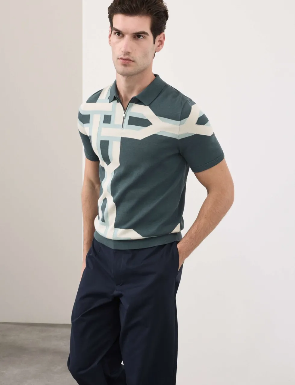Mercerised Cotton Chain Print Knit Polo