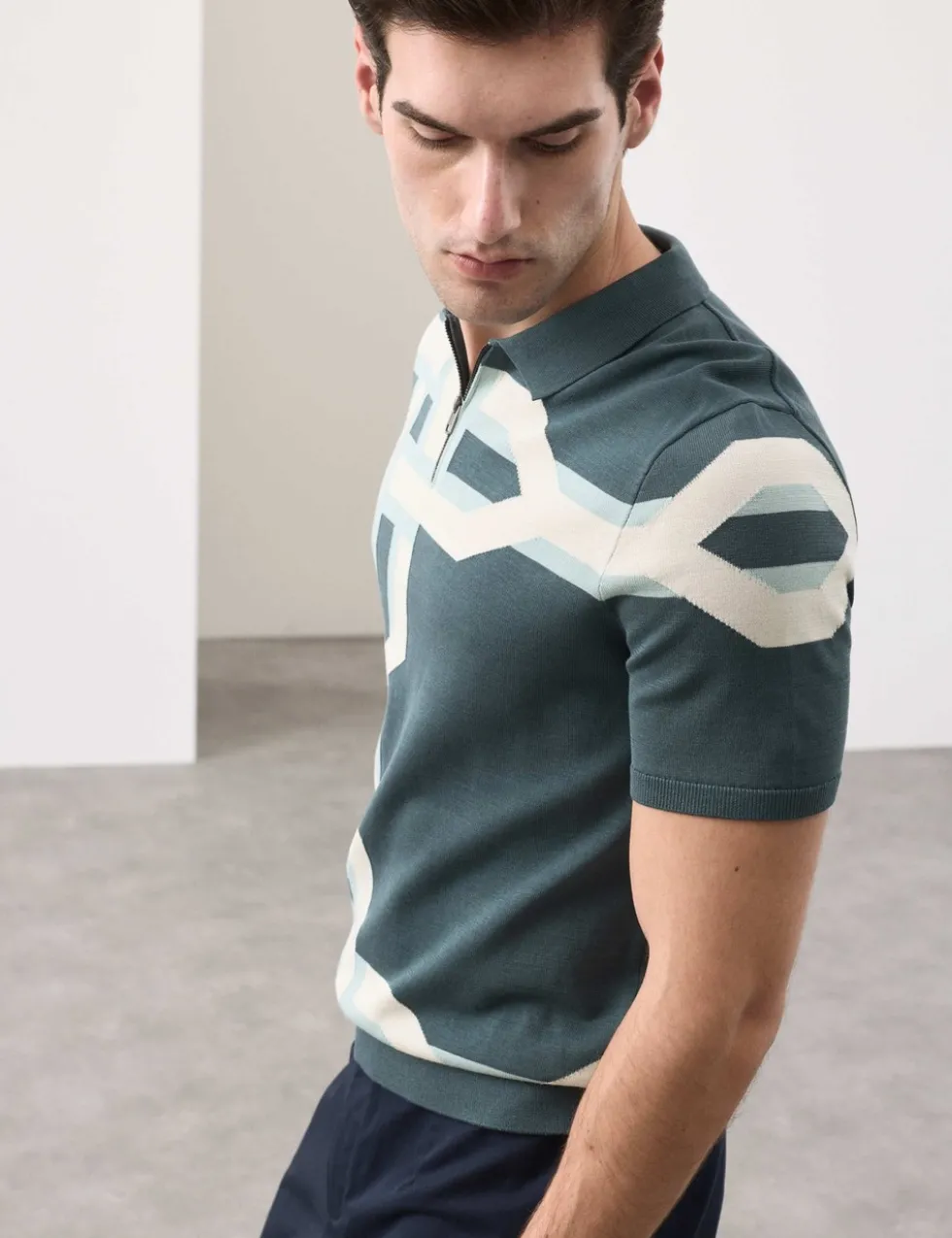 Mercerised Cotton Chain Print Knit Polo