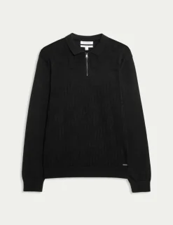 Mercerised Cotton Geometric Half Zip Polo