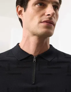 Mercerised Cotton Geometric Half Zip Polo