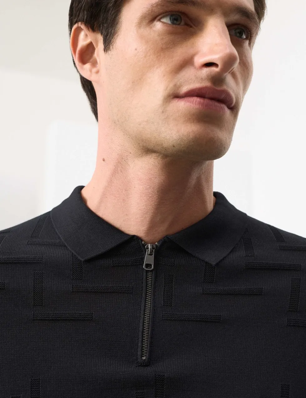 Mercerised Cotton Geometric Half Zip Polo