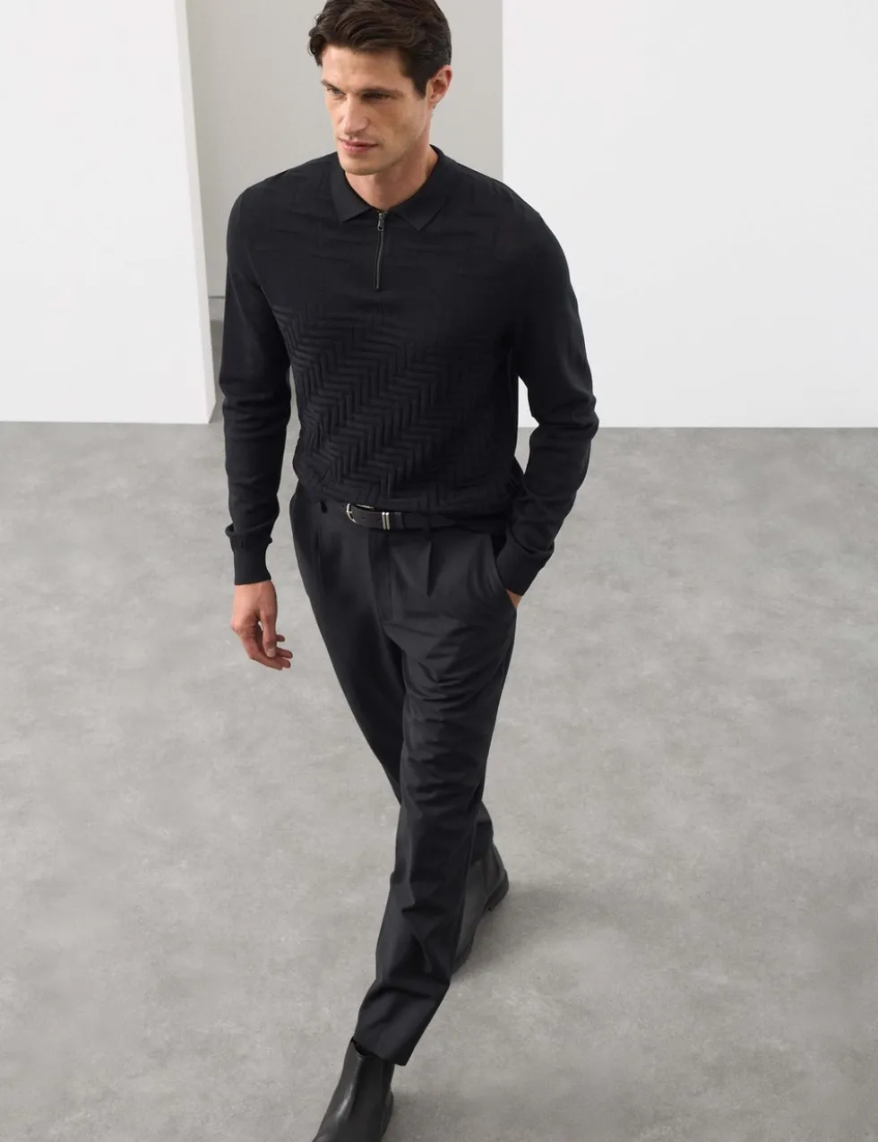 Mercerised Cotton Geometric Half Zip Polo