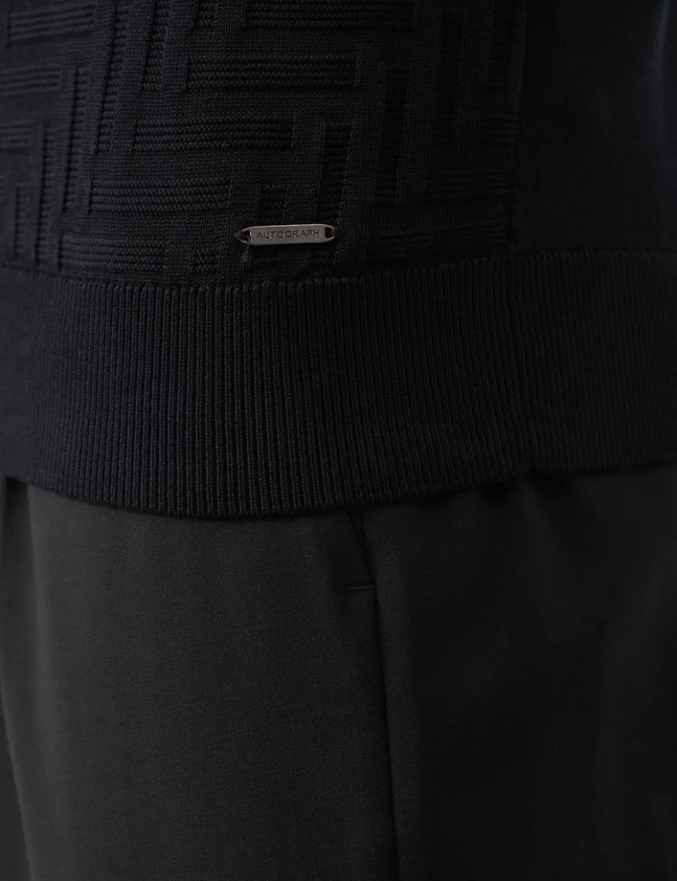 Mercerised Cotton Geometric Half Zip Polo