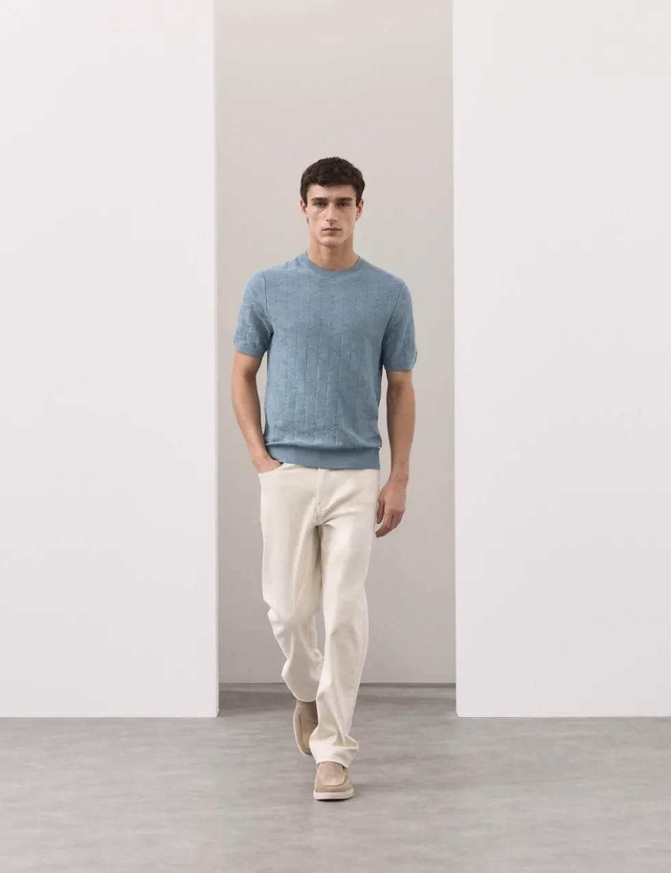 Mercerised Cotton Geometric Knitted T-shirt