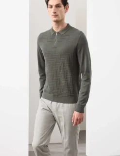 Mercerised Cotton Geometric Half Zip Polo