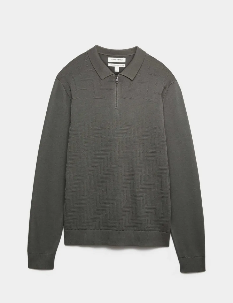 Mercerised Cotton Geometric Half Zip Polo