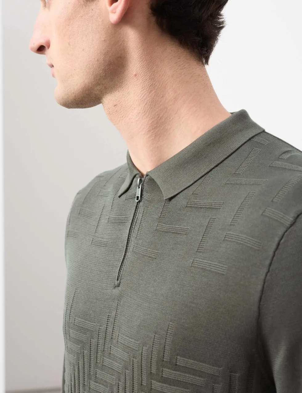 Mercerised Cotton Geometric Half Zip Polo