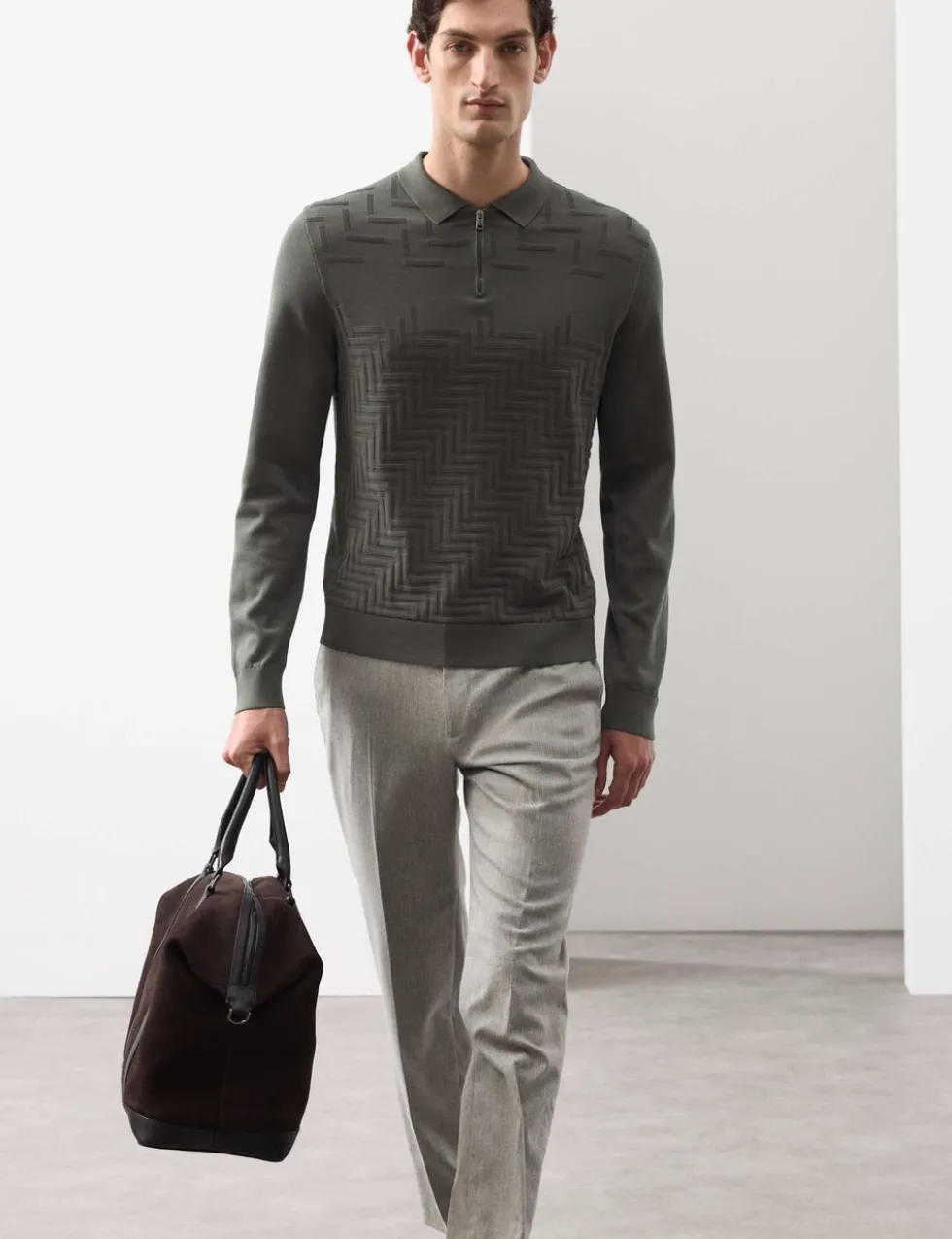 Mercerised Cotton Geometric Half Zip Polo