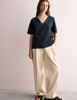 Mercerised Cotton V-Neck Boxy T-shirt