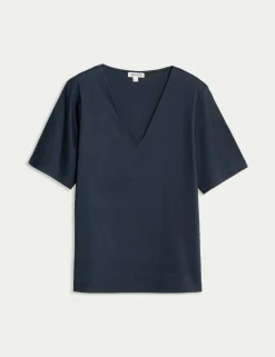 Mercerised Cotton V-Neck Boxy T-shirt