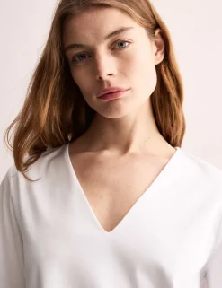Mercerised Cotton V-Neck Boxy T-shirt
