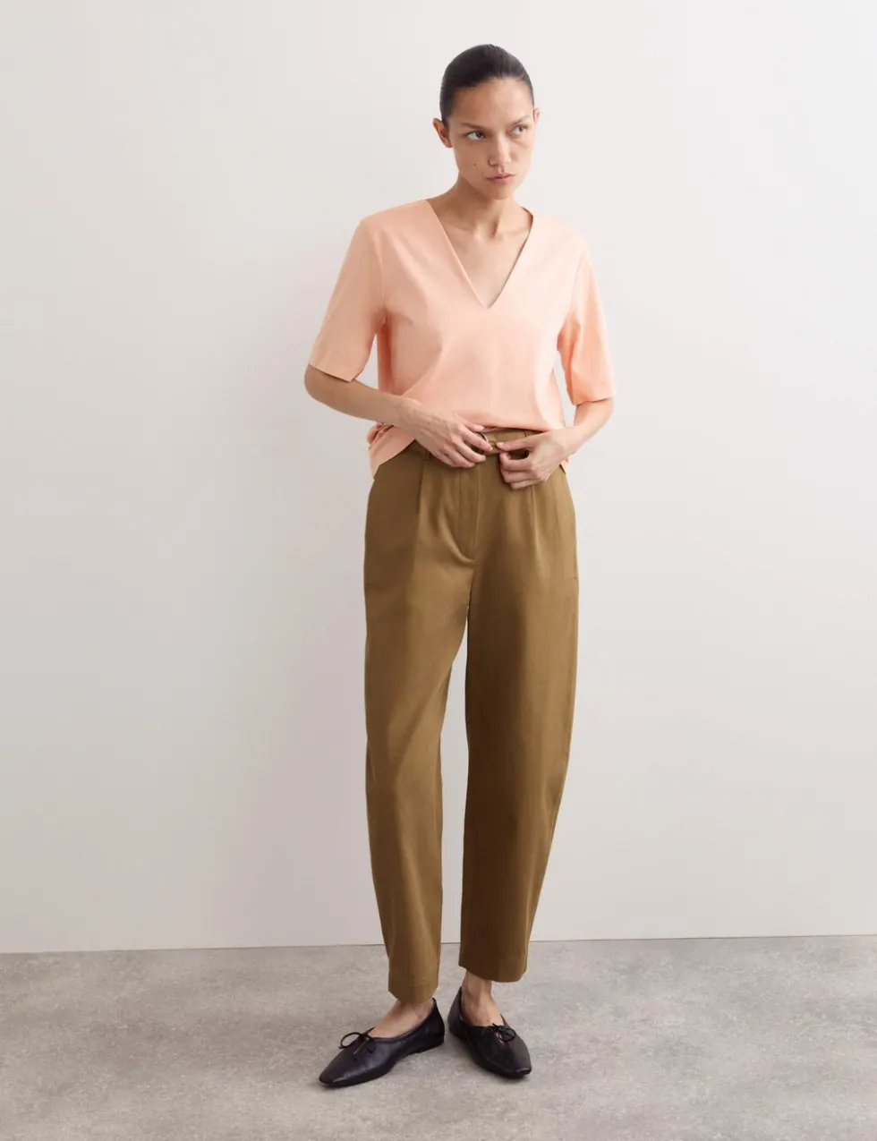 Mercerised Cotton V-Neck Boxy T-shirt