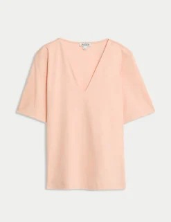 Mercerised Cotton V-Neck Boxy T-shirt
