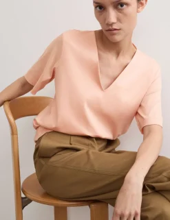 Mercerised Cotton V-Neck Boxy T-shirt