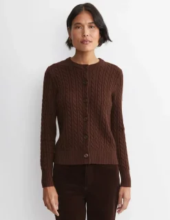 Merino Wool Blend Cable Knit Striped Cardigan