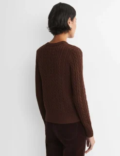 Merino Wool Blend Cable Knit Striped Cardigan