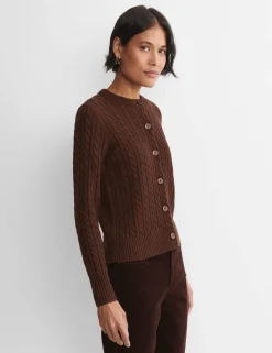 Merino Wool Blend Cable Knit Striped Cardigan