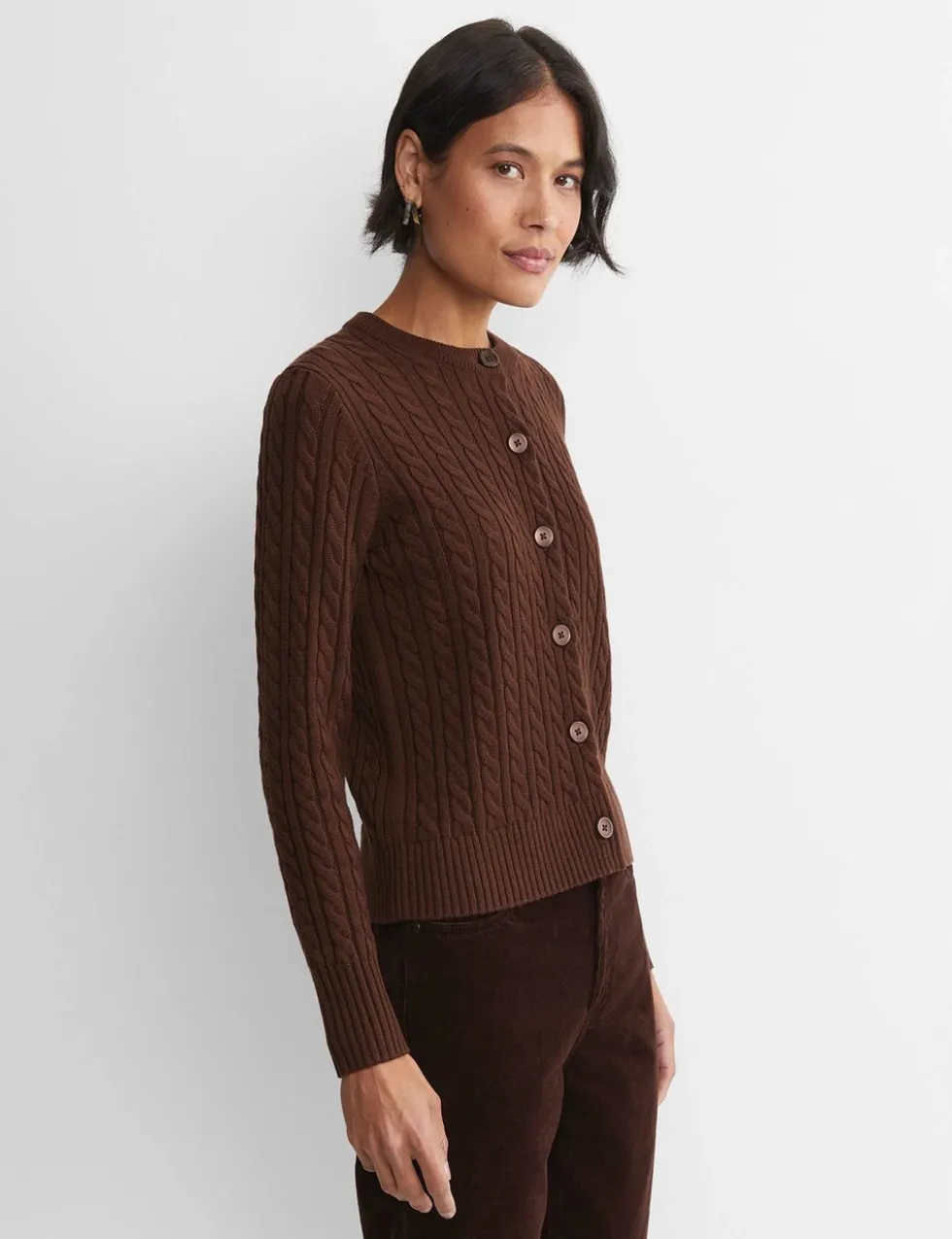 Merino Wool Blend Cable Knit Striped Cardigan