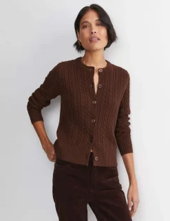 Merino Wool Blend Cable Knit Striped Cardigan