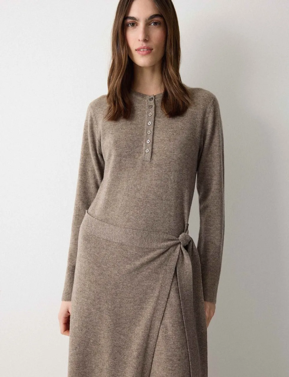 Merino Wool Blend Midi Wrap Dress