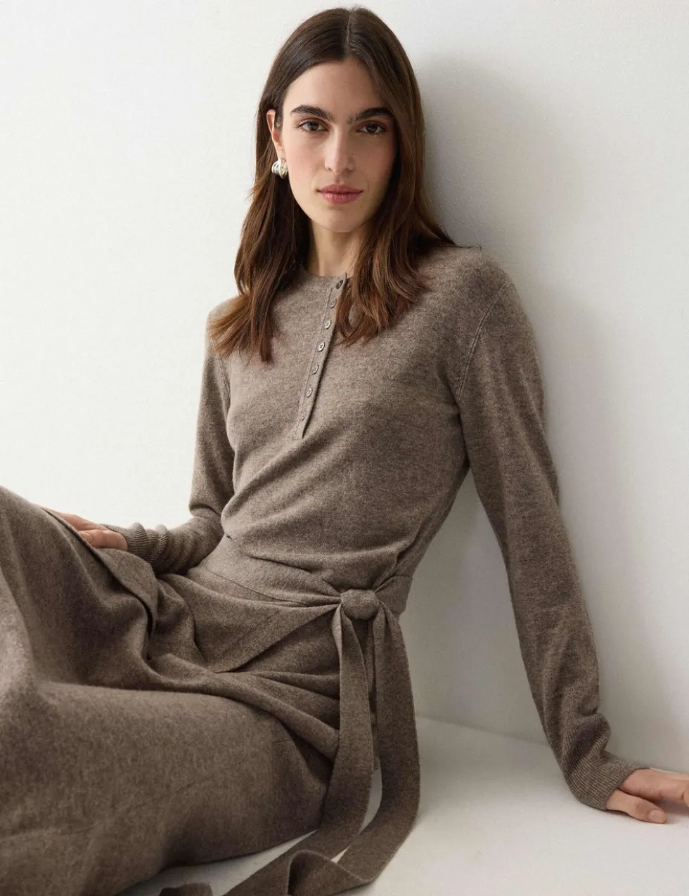 Merino Wool Blend Midi Wrap Dress