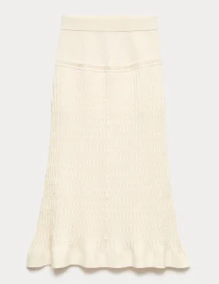 Merino Wool Rich Knitted Pleated Midi Skirt