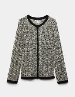 Merino Wool Rich Textured Crew Neck Cardigan
