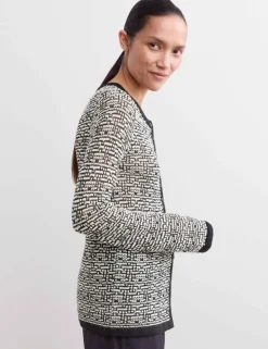 Merino Wool Rich Textured Crew Neck Cardigan