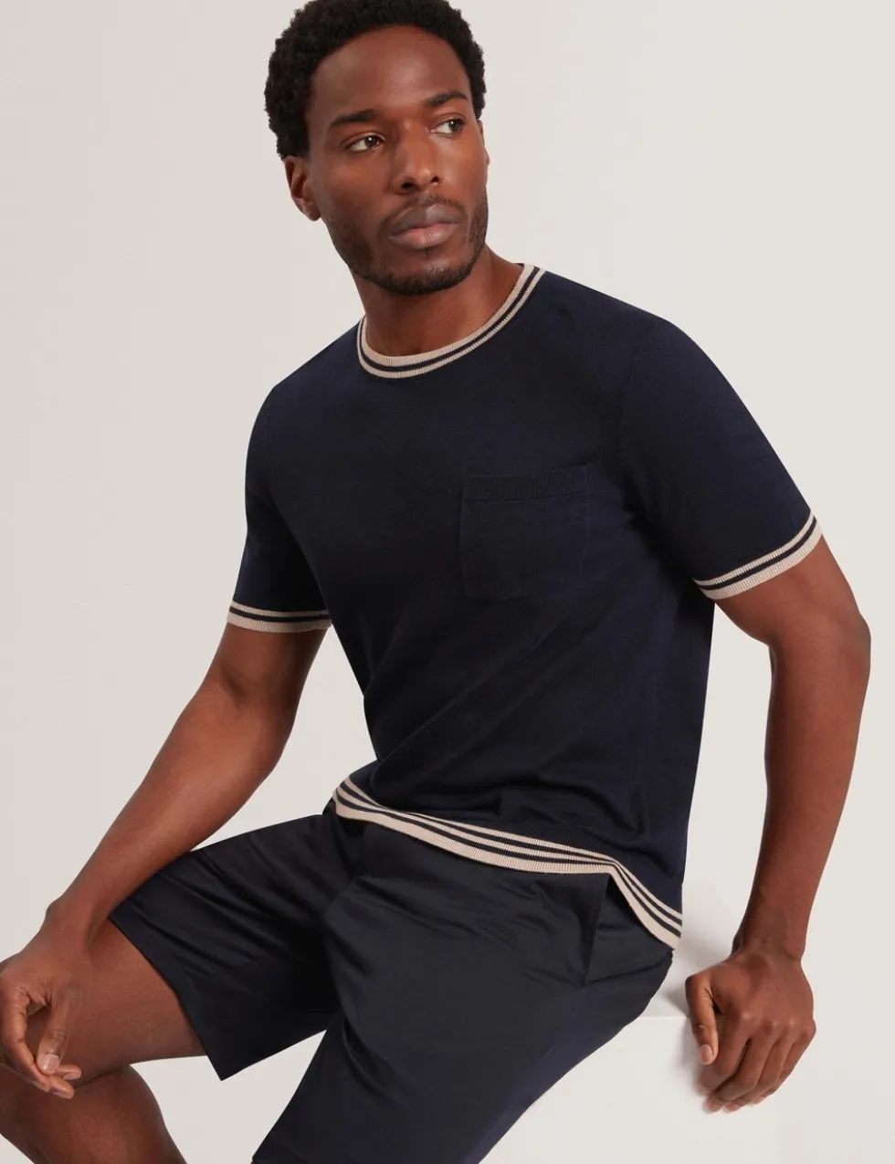 Merino Wool Rich Tipped Crew Neck T-Shirt