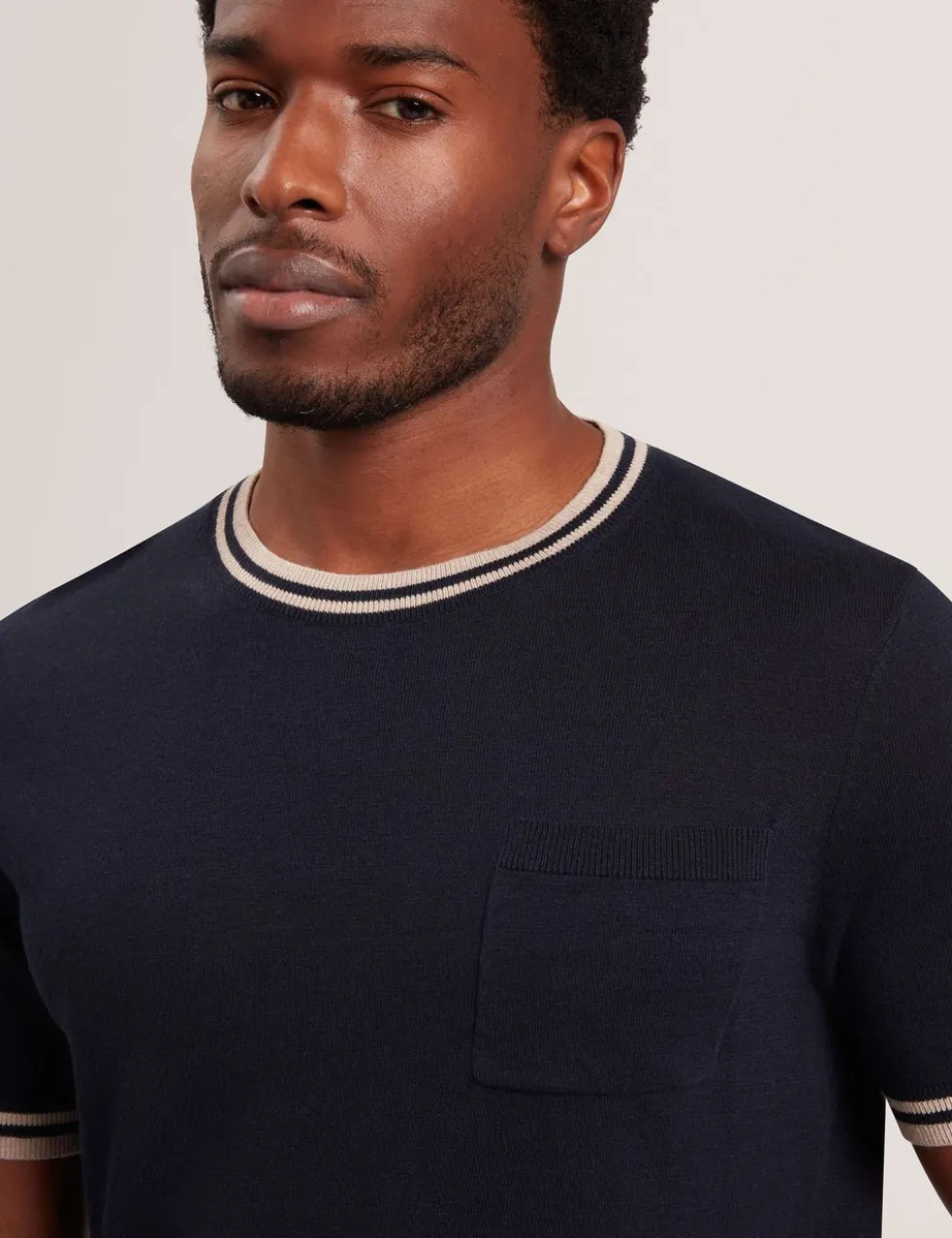 Merino Wool Rich Tipped Crew Neck T-Shirt