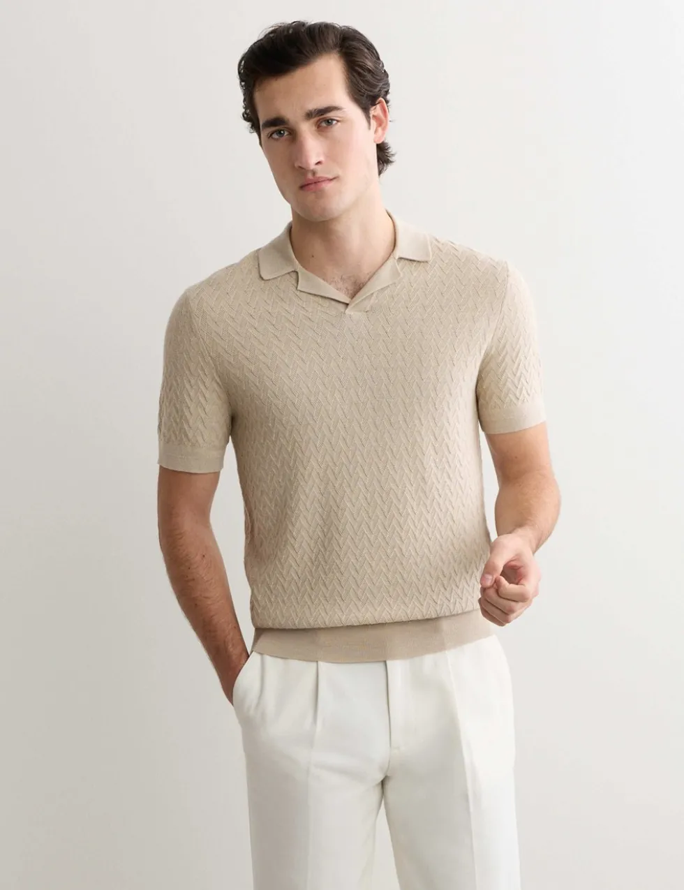 Merino Wool with Silk Knitted Polo Shirt