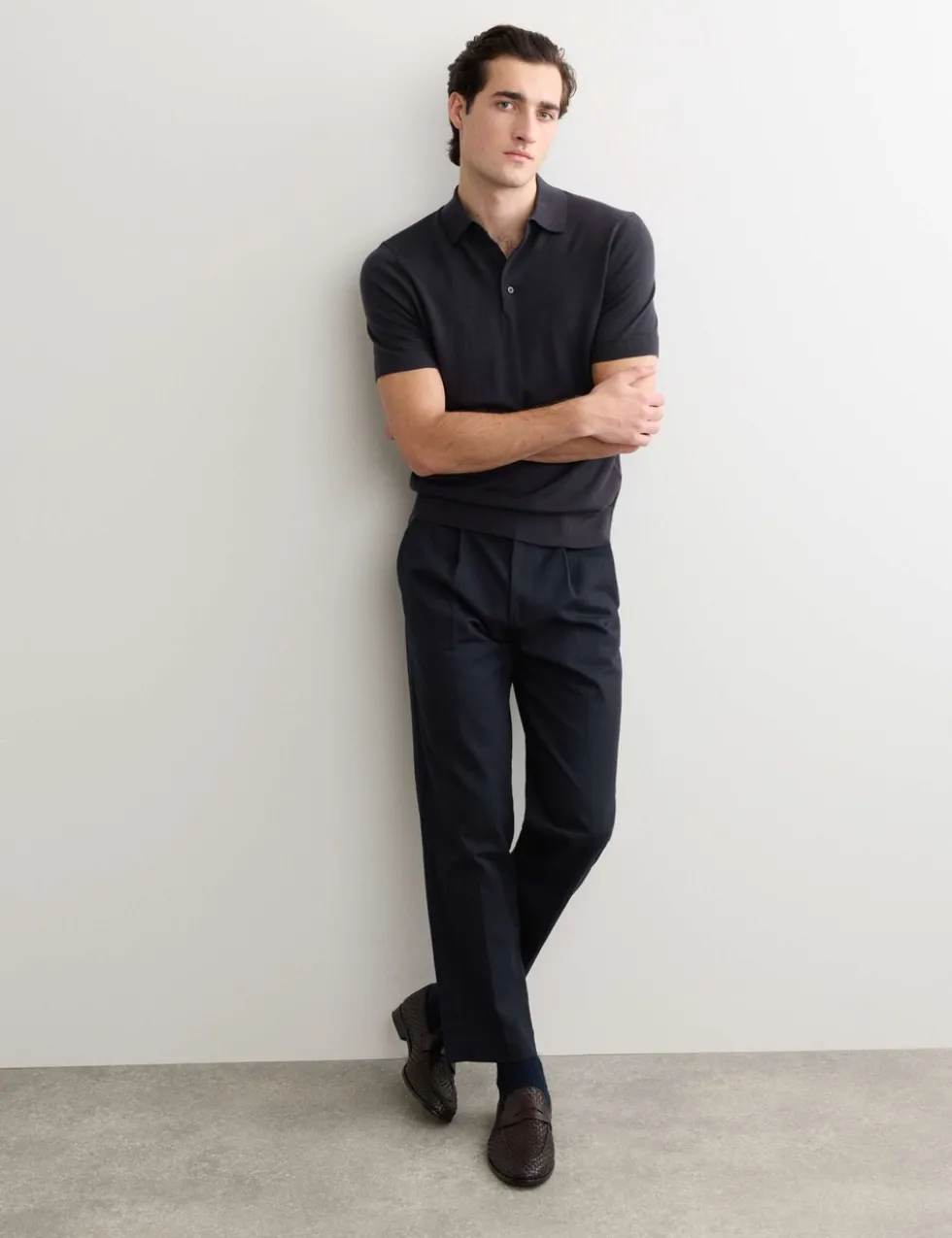 Merino Wool with Silk Knitted Polo Shirt