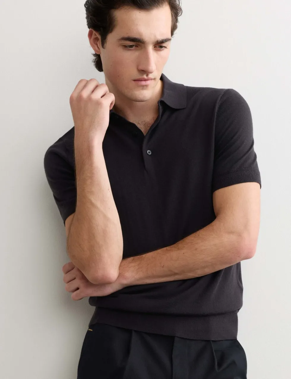 Merino Wool with Silk Knitted Polo Shirt