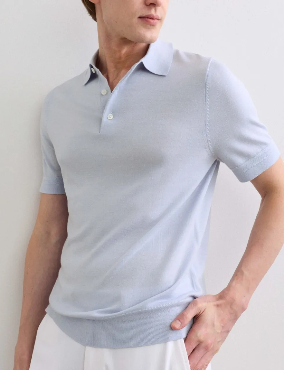 Merino Wool with Silk Knitted Polo Shirt