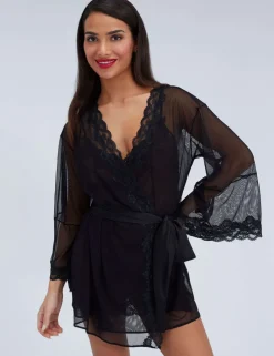 Mesh & Lace Tie Kimono Wrap