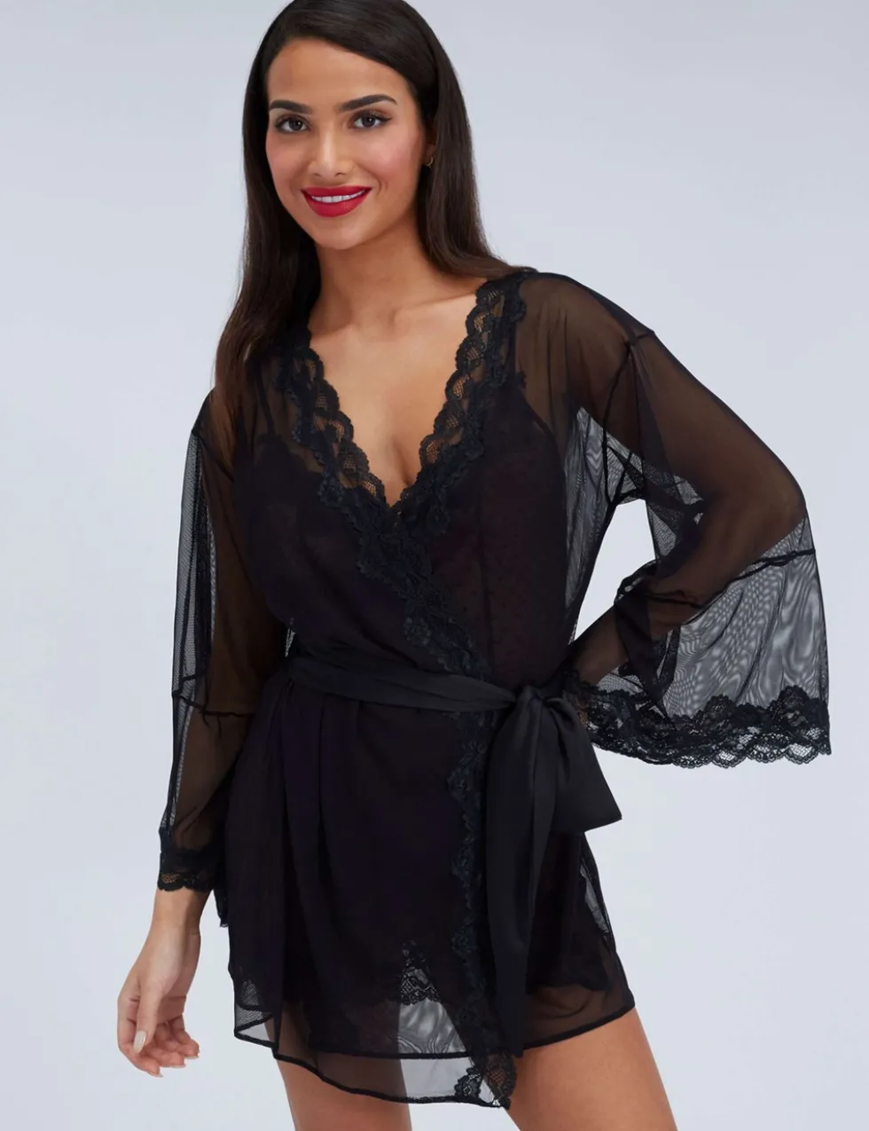 Mesh & Lace Tie Kimono Wrap