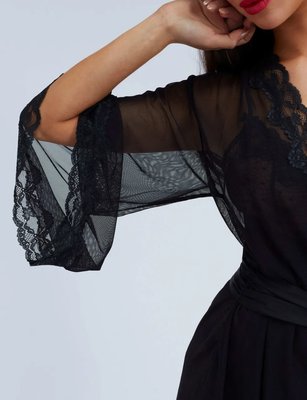 Mesh & Lace Tie Kimono Wrap