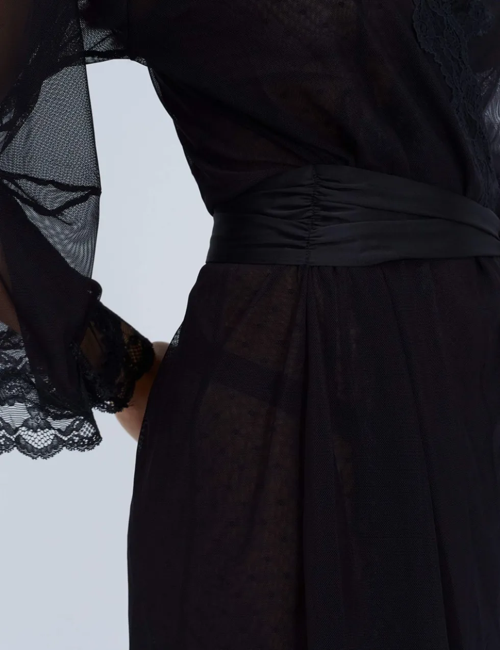 Mesh & Lace Tie Kimono Wrap