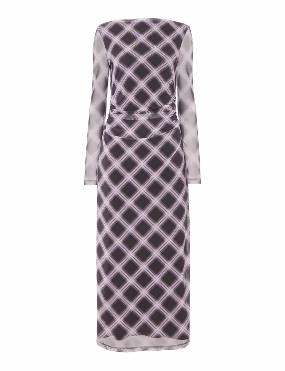 Mesh Checked Midi Bodycon Dress