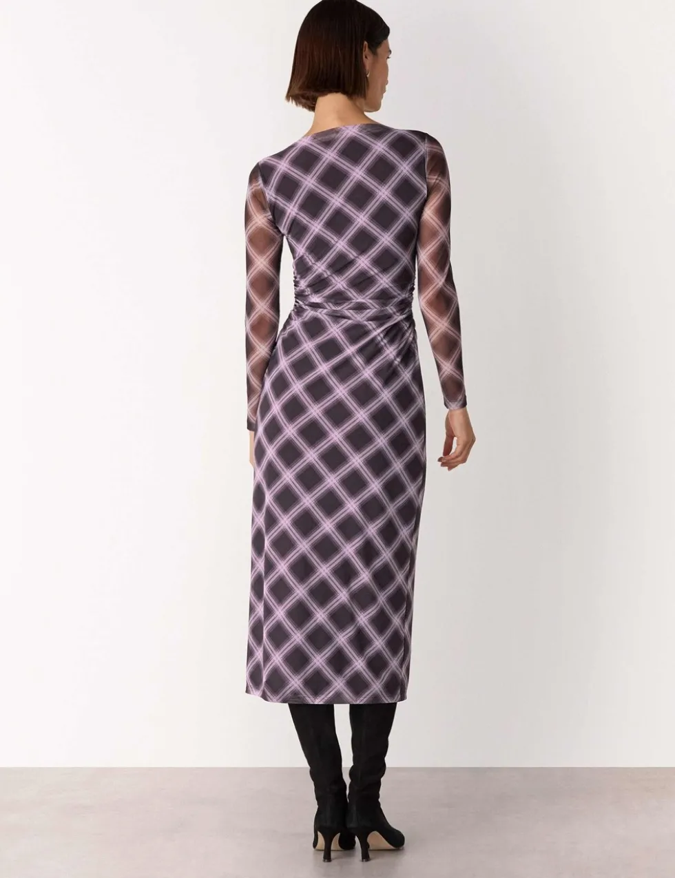 Mesh Checked Midi Bodycon Dress